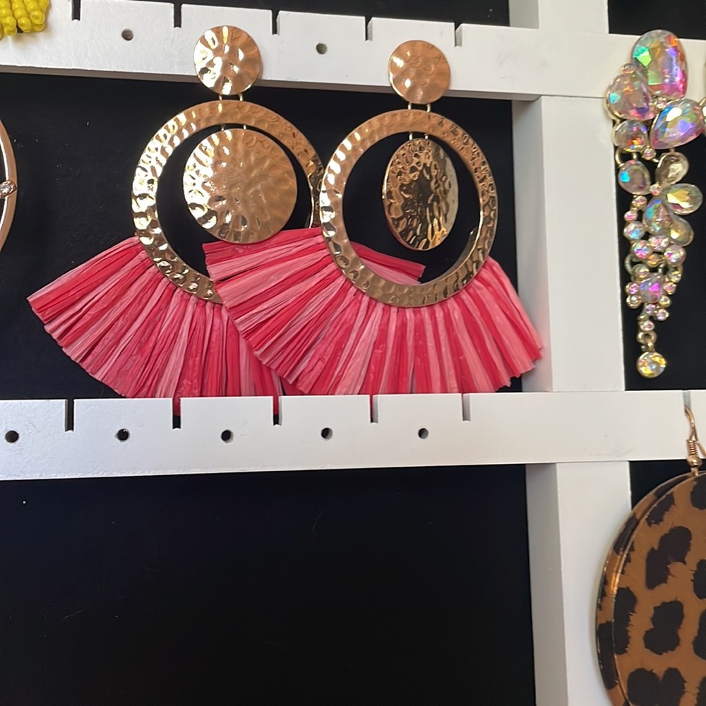Large Coral fringe earrings